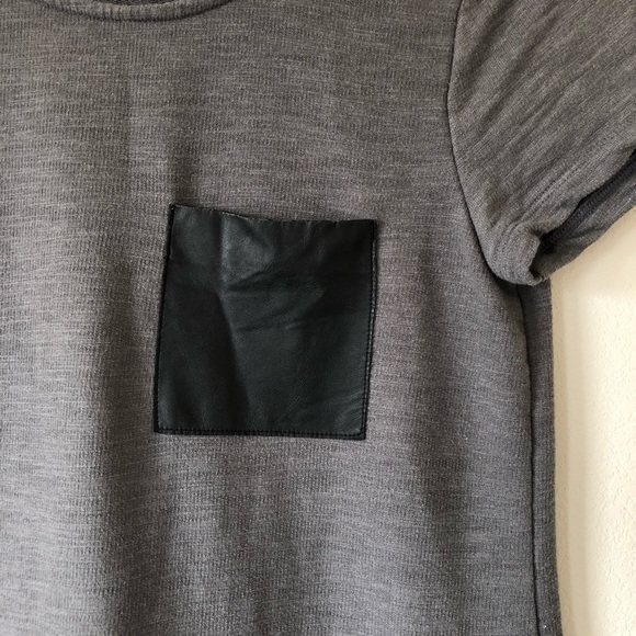 Gap Basic Gray Shirt Dress w Faux Leather Pocket - Picture 3 of 3